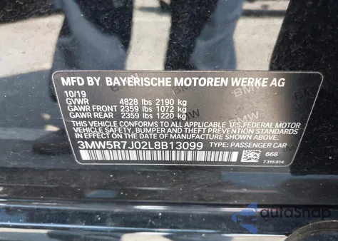 2020 BMW 330I xDrive from USA, damaged, VIN 3MW5R7J02L8B13099